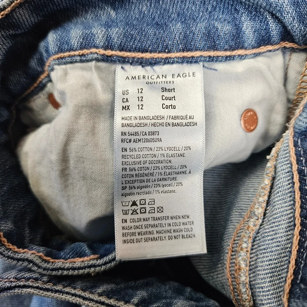 American Eagle High Rise Flare Jeans Women's 12 SHORT Med Wash Stretch Denim - Picture 3 of 11